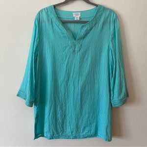 Sigrid Olson 100% Cotton Diamond Pattern 3/4 Sleeve Tunic Top